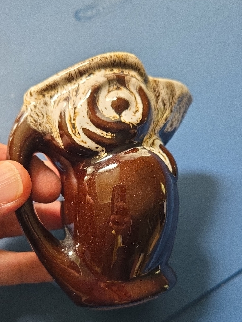 Vintage Drip Glaze Owl Pitcher / Creamer - Stamped Wallace, N.S. (BIN 009)